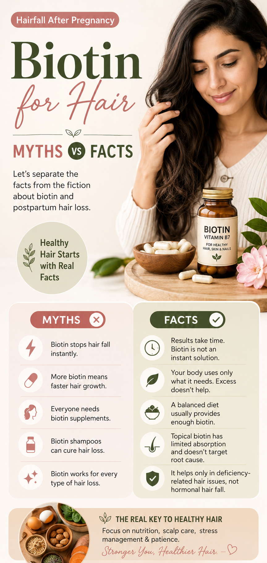Biotin for Hair: Myths vs Facts  (Especially for Postpartum Hair Fall)