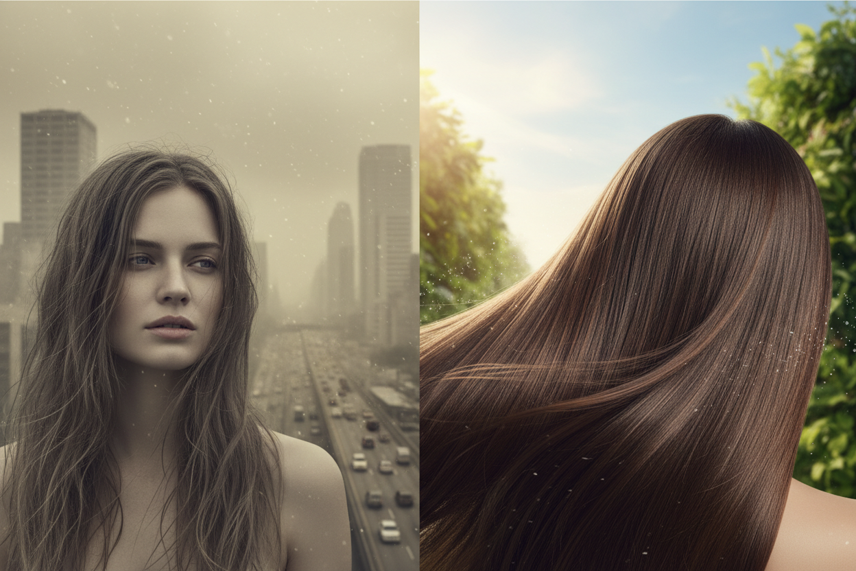 city pollution effects on hair