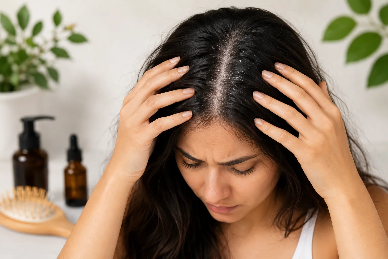 woman with hands in hair