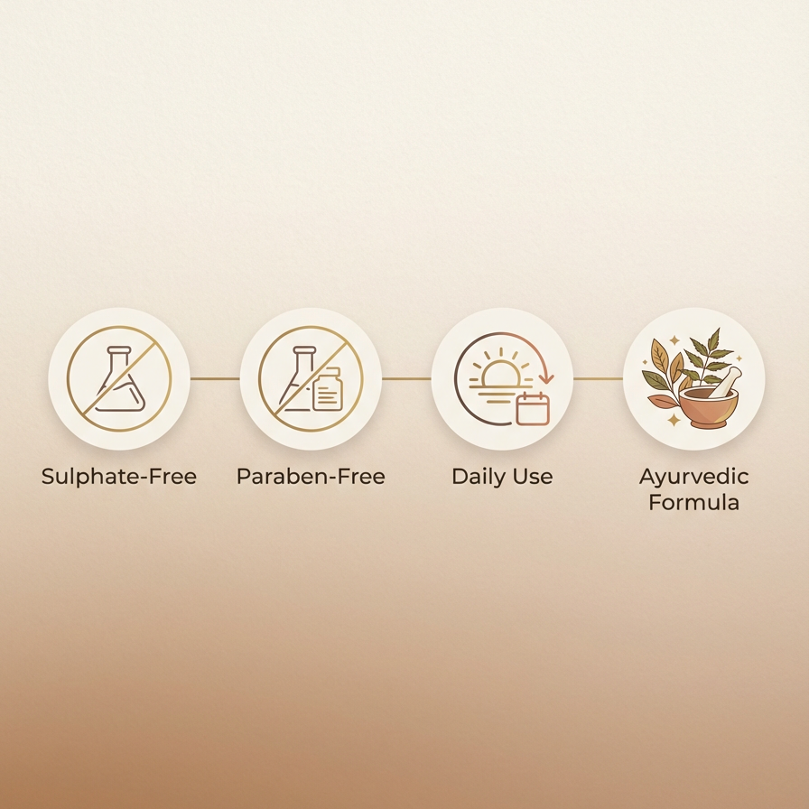 Svarasa Product feature icons with labels on a gradient background